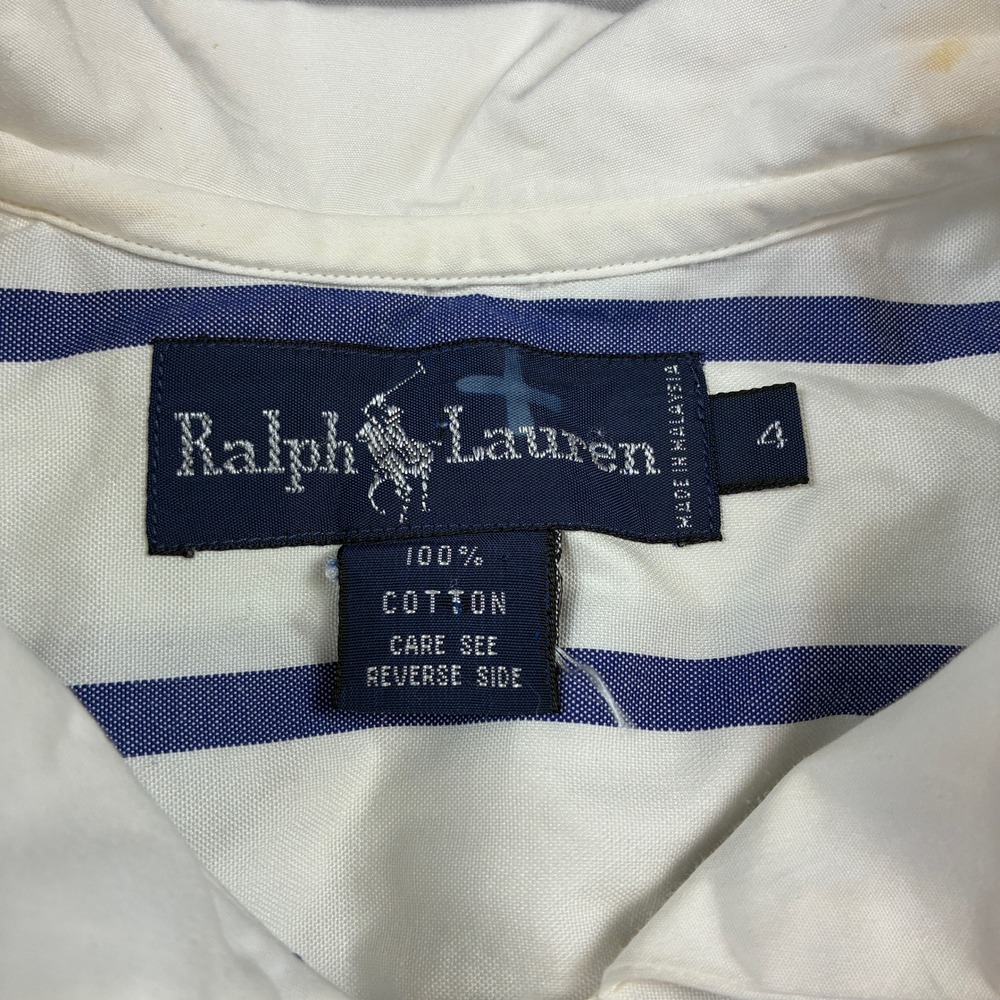 Ralph Lauren Button Up Women 4 White Blue Striped Peter Pan Collar RLPC Sailing - Picture 4 of 11